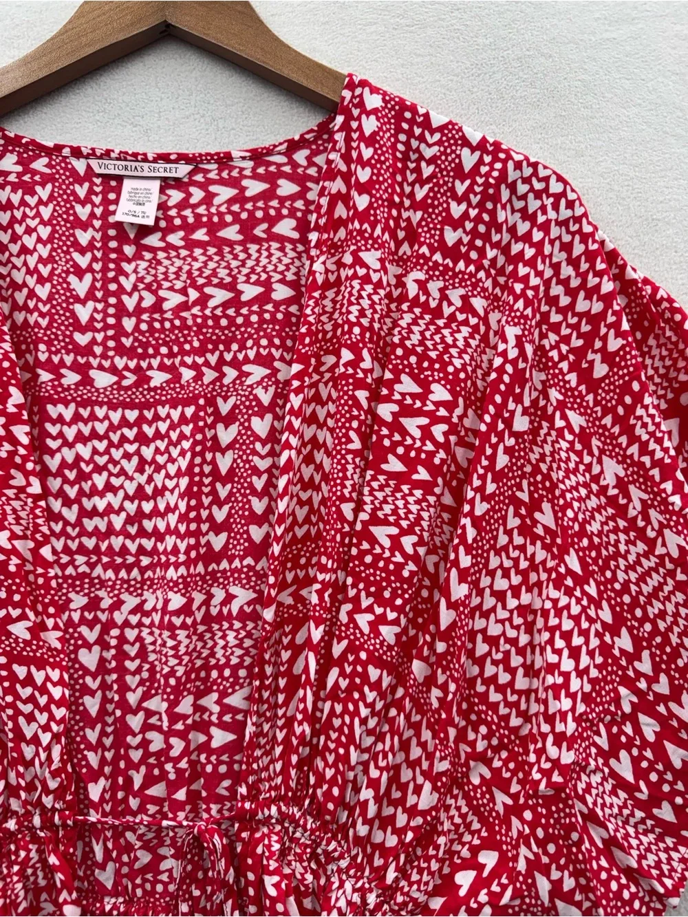 Victorias Secret Women’s One Size Kimono Red Heart Print Tie Front Beachy Boho